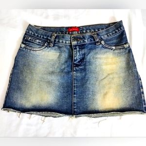 Vtg Gangirl denim Jeans mini skirt distressed frayed blue 100% cotton SZ36